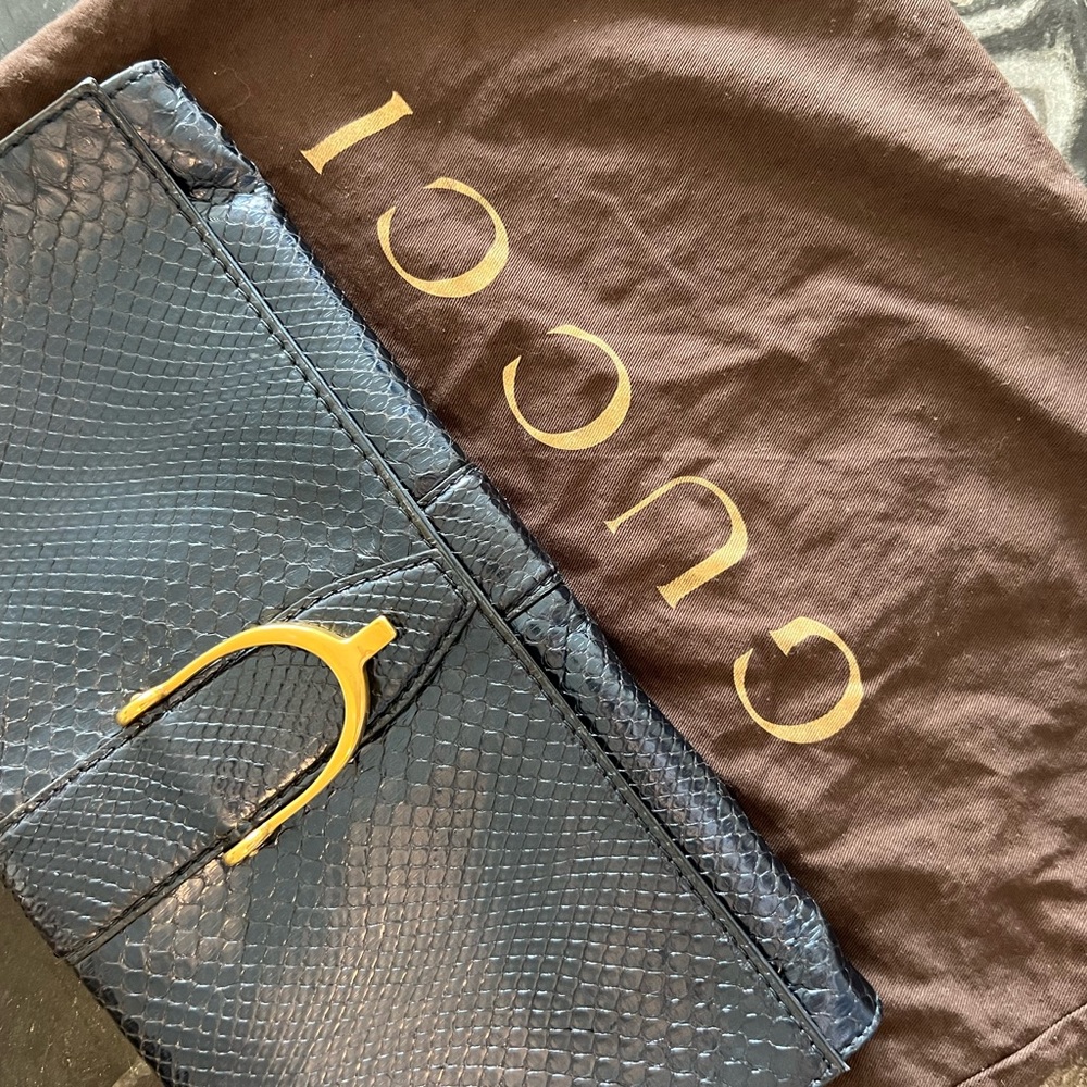Vintage Gucci Python Soft Python Stirrup Clutch P… - image 1